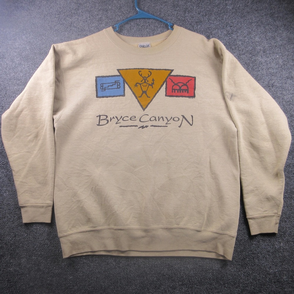 Vintage Oneita‎ Bryce Canyon Sweatshirt Mens XL Beige Fleece Pullover Nature 90s